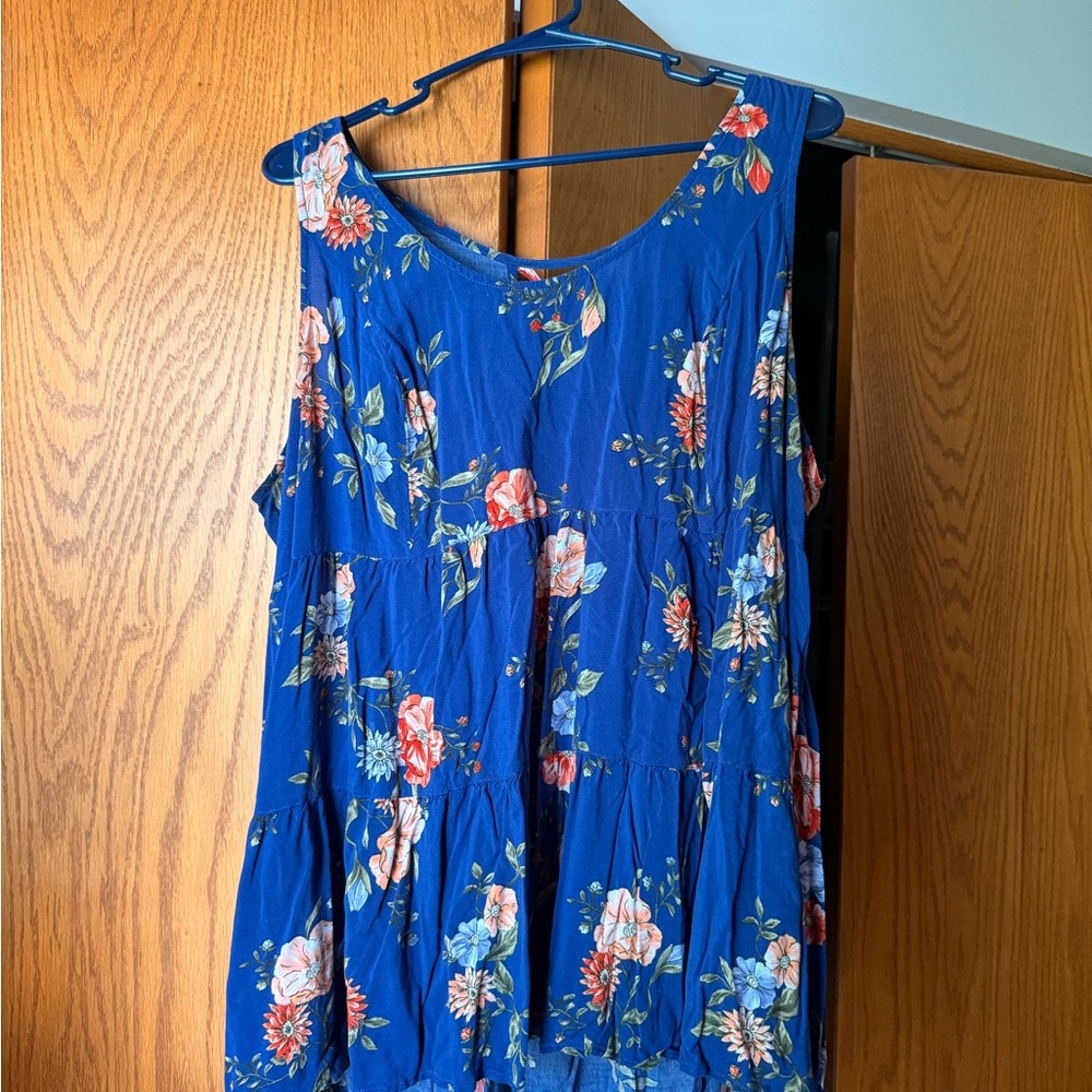 Torrid Blue Floral Sleeveless Blouse